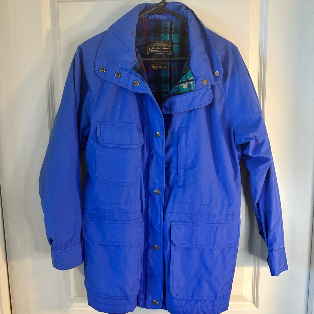 Vintage Eddie Bauer Blue Fleece/ Wool Lined Parka Coat, size medium